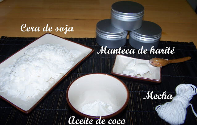 diferentes ingredientes de la vela de masaje