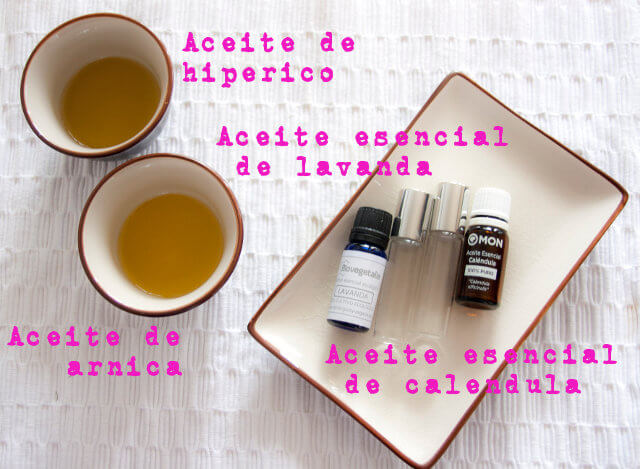 dos bol con aceite, aceites esenciales y roll on