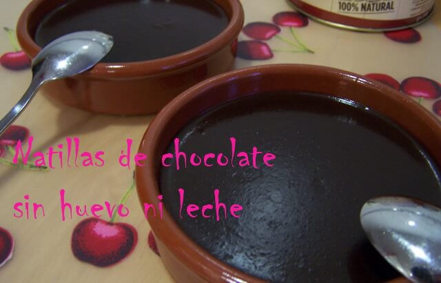 dos envases con sus cucharas de natillas de chocolate sin huevo ni leche